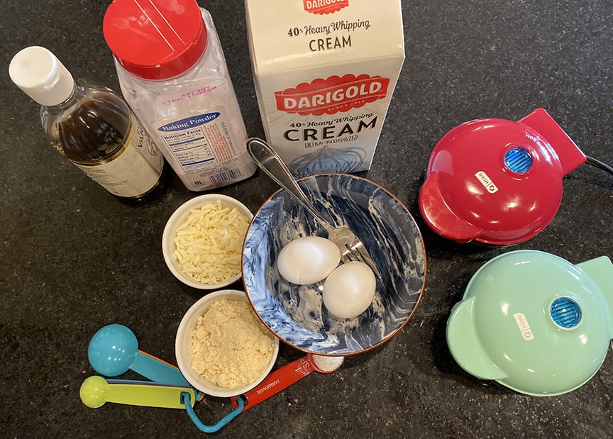 Ingredients for keto chaffles waffle recipe